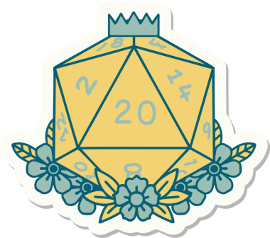 Bir insan tarafından çizilmiş 20 D20 zarının etiketi.