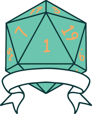 Retro Dövme Biçimi Doğal Bir d20 zar bir insan tarafından çizildi