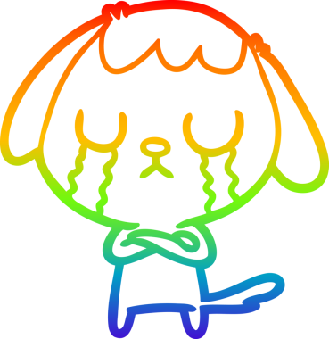 Gökkuşağı gradyan çizimi bir insan tarafından çizilmiş şirin bir çizgi köpeğin ağlaması.