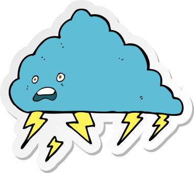 Bir insan tarafından çizilmiş bir karikatür gökgürültüsü bulutunun çıkartması