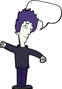 Bir insan tarafından çizilmiş konuşma balonu olan bir vampir adam.