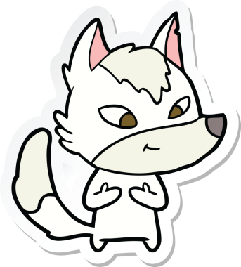 Bir insan tarafından çizilmiş dost canlısı bir kurt çizgi filminin çıkartması.