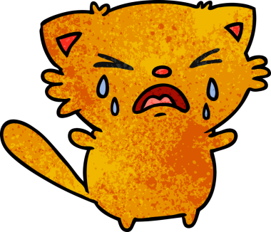 Bir insan tarafından çizilmiş, el yazısıyla çizilmiş şirin kawaii ağlayan kedi karikatürü.