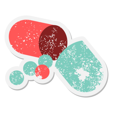 Bir insan tarafından çizilmiş antibiyotik grunge kapsülü çıkartması