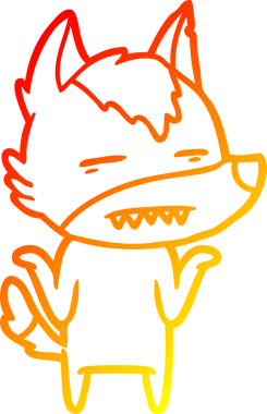 Bir insan tarafından çizilmiş dişleri gösteren çizgi bir kurdun sıcak çizgi çizimi