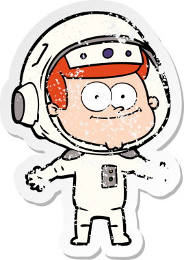 Bir insan tarafından çizilmiş mutlu bir astronot karikatürü.