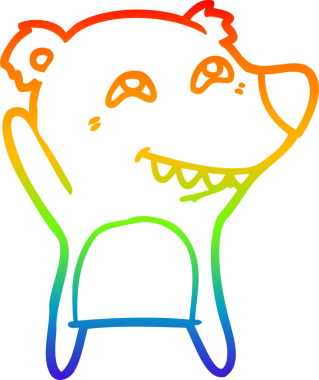 Bir insan tarafından çizilmiş dişleri gösteren çizgi film ayısının çizimi.