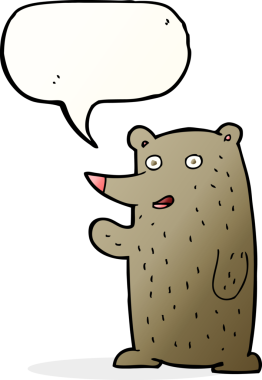 Bir insan tarafından çizilmiş konuşma balonlu çizgi film ayısı.