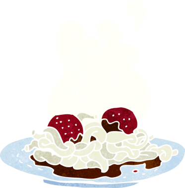 Bir insan tarafından çizilmiş spagetti ve köfteler.