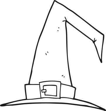 Bir insan tarafından çizilmiş siyah beyaz bir cadı şapkası.