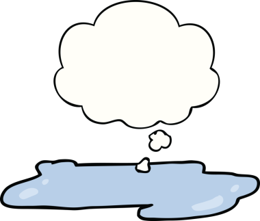 Bir insan tarafından çizilmiş düşünce baloncuklu su birikintisi.