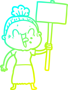 Bir insan tarafından çizilmiş, mutlu, yaşlı bir kadının çizimi.