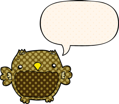 bir insan tarafından çizilmiş çizgi roman tarzında konuşma baloncuğu olan çizgi film baykuşu