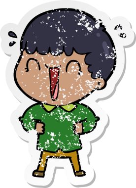 Bir insan tarafından çizilmiş gülen bir karikatürcünün sıkıntılı çıkartması.