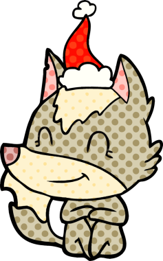 Bir insan tarafından çizilmiş Noel Baba şapkası takan bir kurt resmi.