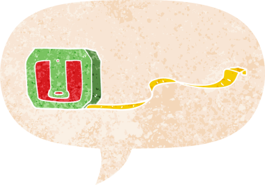 bir insan tarafından çizilmiş grunge gerilmiş retro desenli konuşma baloncuğu ile çizgi film mezurası