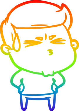 Gökkuşağı gradyan çizgi çizimi bir insan tarafından çizilmiş karikatür hayal kırıklığına uğramış bir adam