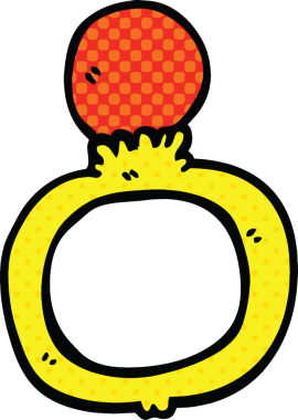 Bir insan tarafından çizilmiş çizgi roman tarzı nişan yüzüğü.