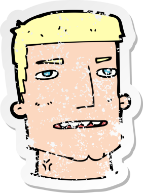 Bir insan tarafından çizilmiş bir erkek kafasının gerilimli retro yapıştırması.