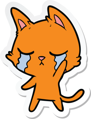 Bir insan tarafından çizilmiş ağlayan çizgi film kedisinin çıkartması.