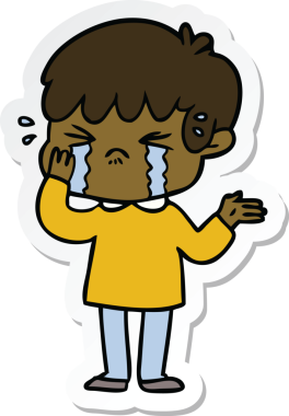 Bir insan tarafından çizilmiş ağlayan bir çizgi film çocuğunun çıkartması.