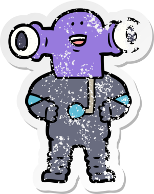 Bir insan tarafından çizilmiş dost canlısı çizgi film uzaylısının sıkıntılı çıkartması.