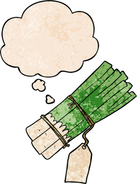 Bir insan tarafından çizilmiş grunge desenli düşünce baloncuklu organik pırasalar.