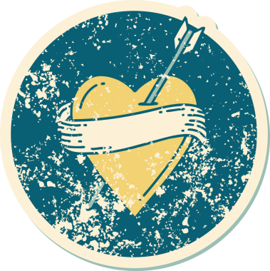 Bir insan tarafından çizilmiş ok kalp ve pankartın sembolik dövmeli görüntüsü