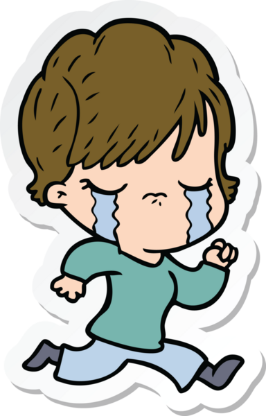 Bir insan tarafından çizilmiş, ağlayan bir karikatür kadının çıkartması.