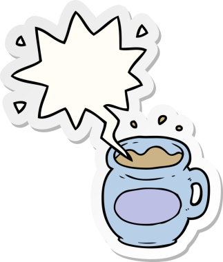 Bir insan tarafından çizilmiş konuşma kabarcığı etiketli bir kahve fincanı.