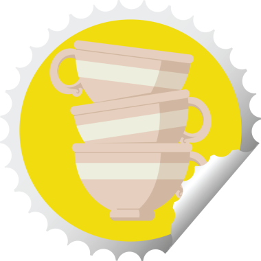 Bir insan tarafından çizilmiş fincan yığını grafik vektör illüstrasyon yuvarlak etiket