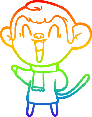 Gökkuşağı gradyan çizgi çizimi bir insan tarafından çizilmiş gülen maymun