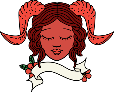 Retro Dövme Biçimi karakter yüzünü bir insan tarafından çizilmiş parşömen pankartıyla düzenliyor