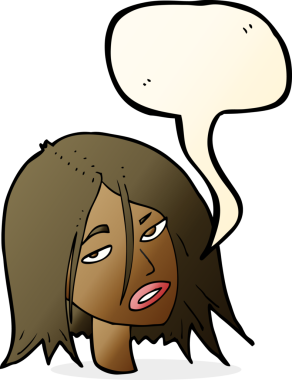 Bir insan tarafından çizilmiş konuşma baloncuğuyla rahatsız bir kadın.