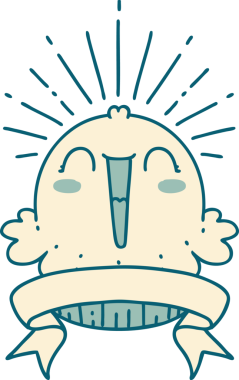 Dövme stili afiş bir insan tarafından çizilmiş mutlu şarkı söyleyen kek.