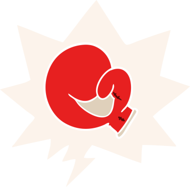 Konuşma balonlu boks eldiveni çizgi filmi bir insan tarafından çizilmiş.