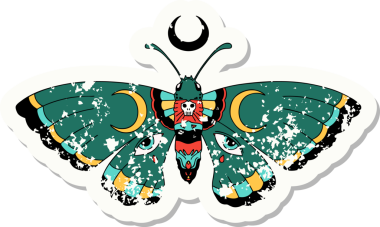 Geleneksel bir güve stili olan, insan tarafından çizilmiş, sıkıntılı bir etiket dövmesi.