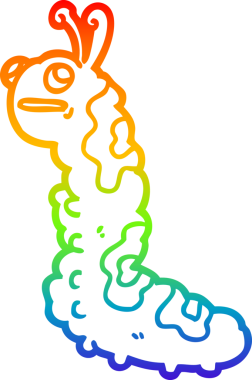 Bir insan tarafından çizilmiş komik bir tırtılın gökkuşağı gradyan çizimi