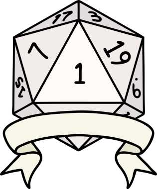 Retro Dövme Biçimi Doğal Bir d20 zar bir insan tarafından çizildi