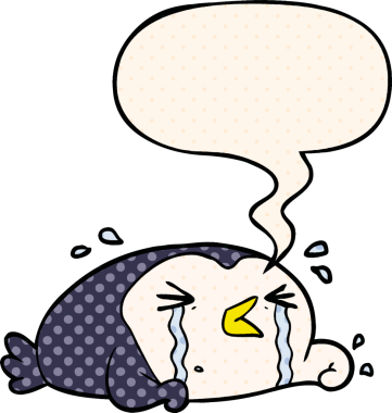 karikatür ağlayan penguen çizgi roman tarzında bir insan tarafından çizilmiş.