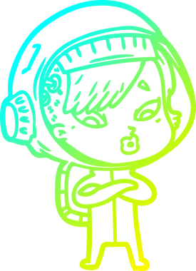 Bir insan tarafından çizilmiş soğuk gradyan çizgili astronot kadın çizimi.