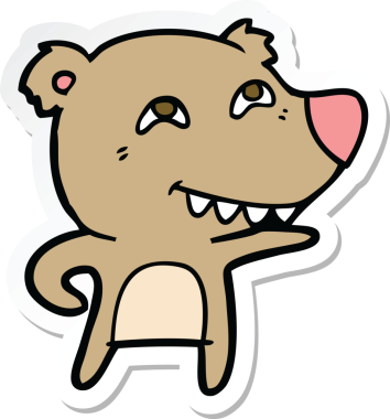 Bir insan tarafından çizilmiş dişleri gösteren bir çizgi film ayısının çıkartması.