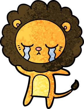 Bir insan tarafından çizilmiş ağlayan çizgi film aslanı.