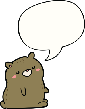 Bir insan tarafından çizilmiş konuşma balonu olan sevimli çizgi film ayısı.