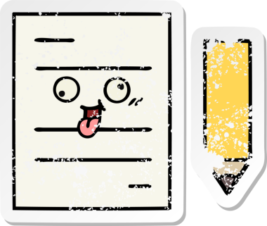 Bir insan tarafından çizilmiş şirin bir çizgi film test kağıdının sıkıntılı çıkartması.