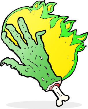 Bir insan tarafından çizilmiş iğrenç, alevli bir zombi eli.