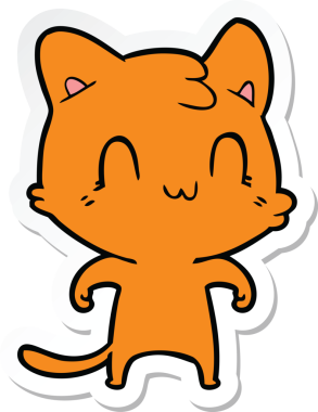 Bir insan tarafından çizilmiş mutlu bir kedinin çıkartması.