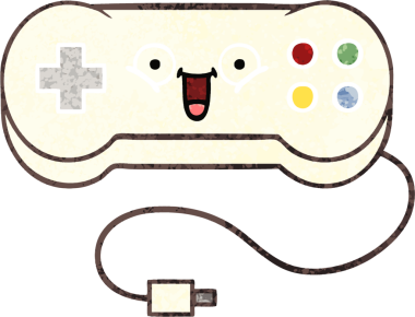 Bir insan tarafından çizilmiş bir oyun denetleyicisinin retro illüstrasyon tarzı karikatürü