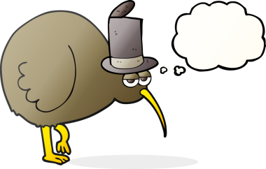 Bir insan tarafından çizilmiş serbest çizim balon karikatür kivi kuşu