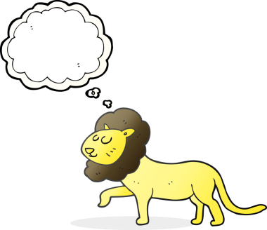 Bir insan tarafından çizilmiş serbest çizim balon karikatür aslanı.